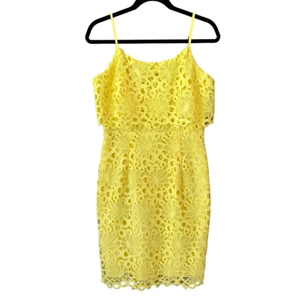 Nanette LePore Dress Bella Donna Lemon Meringue Floral Lace Over Size 6
